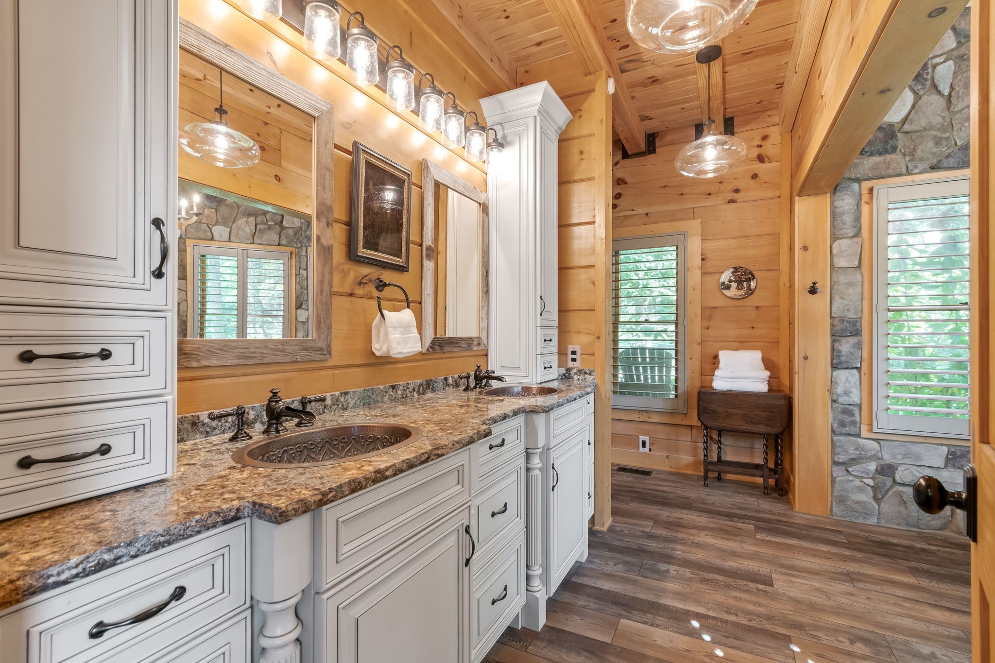 6011 Garrison Springs Road Franklin, TN 37064 - Photo 19 of 99 a spacious bathroom with a granite countertop sink and a large mirror