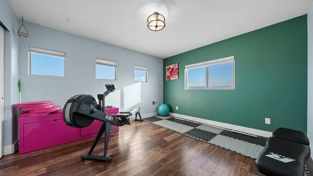 a view of workspace with gym equipment