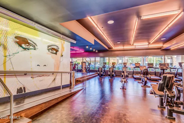 a view of a room with gym equipment