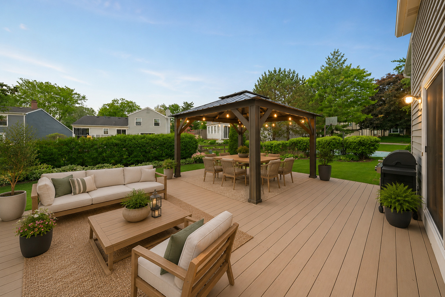 4977 Prairie Oak Road Gurnee, IL 60031 - Photo 4 of 26 a view of a patio with couches table and chairs under an umbrella with a patio