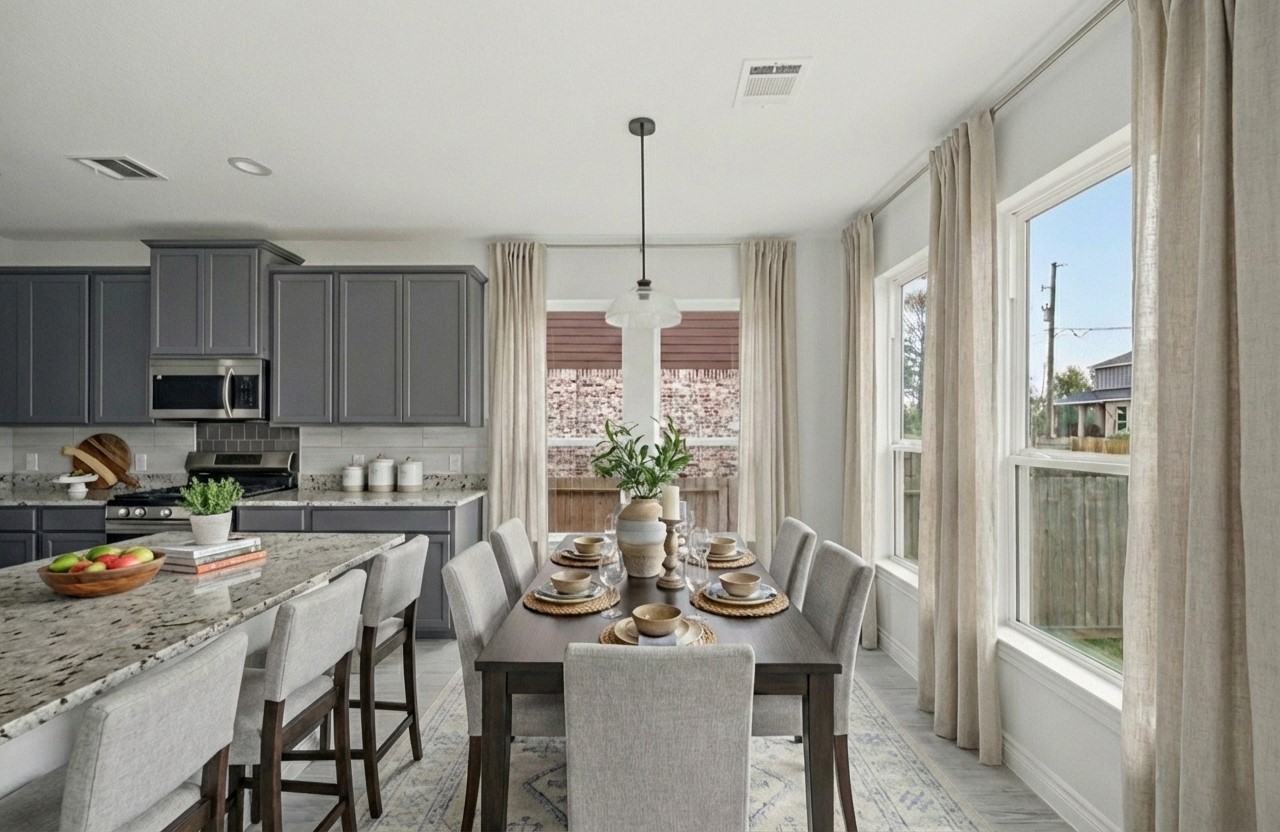 16511 Boston Post Road Cypress, TX 77429 - Photo 14 of 46 a kitchen with stainless steel appliances granite countertop a dining table chairs and white cabinets