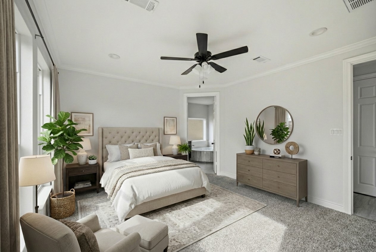 16511 Boston Post Road Cypress, TX 77429 - Photo 17 of 46 a bedroom with a bed and a potted plant