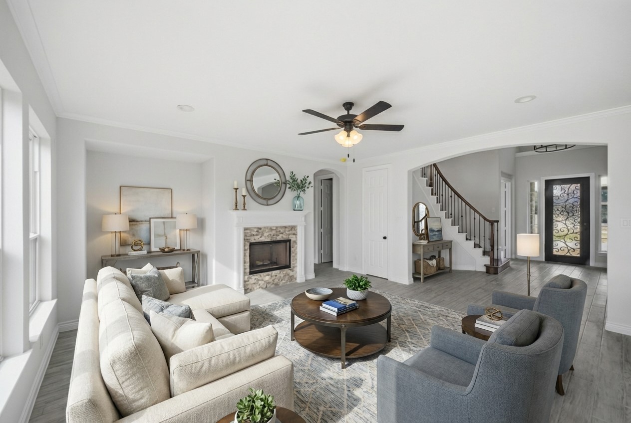 16511 Boston Post Road Cypress, TX 77429 - Photo 10 of 46 a living room with furniture and a fireplace