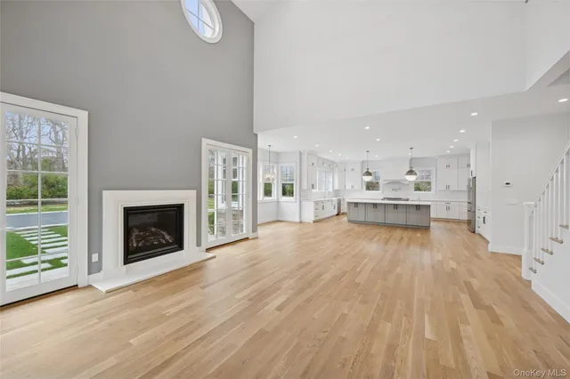a view of kitchen with furniture and fireplace