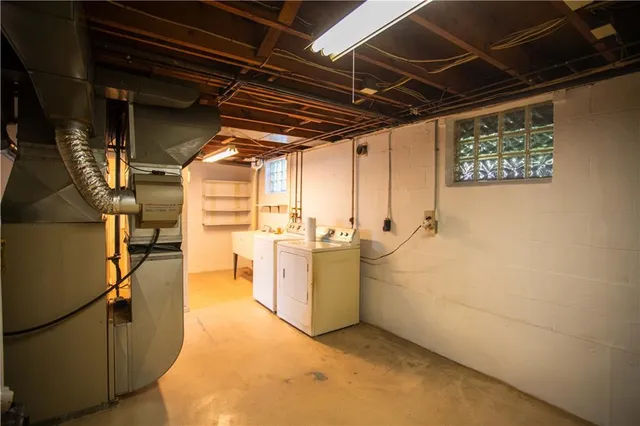 a view of room with racks on the wall