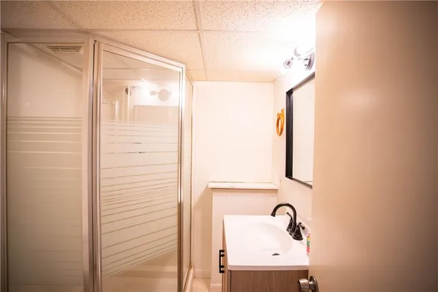 a view of a porch with wooden floor