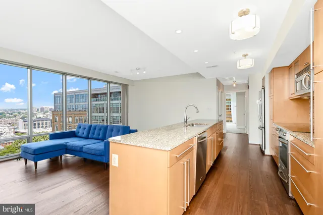 a large living room with a large window