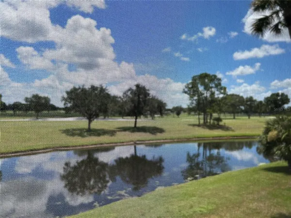 a view of a lake and green space