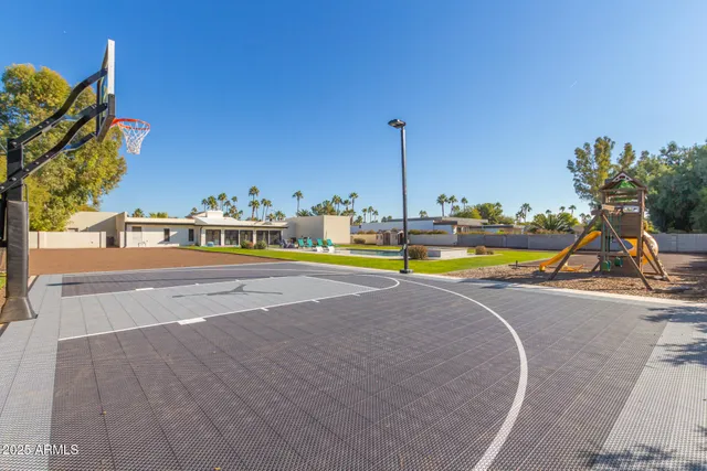 a view of a swimming pool and outdoor space