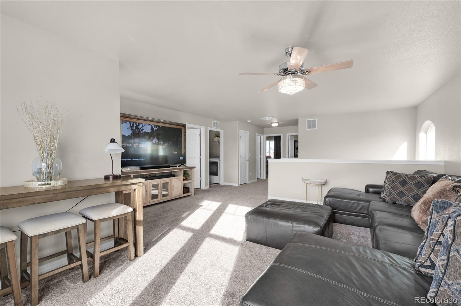 9033 Yellowtail Way Colorado Springs, CO 80908 - Photo 19 of 39 a living room with furniture and a flat screen tv