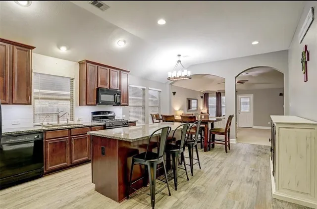 a kitchen with lots of counter top space