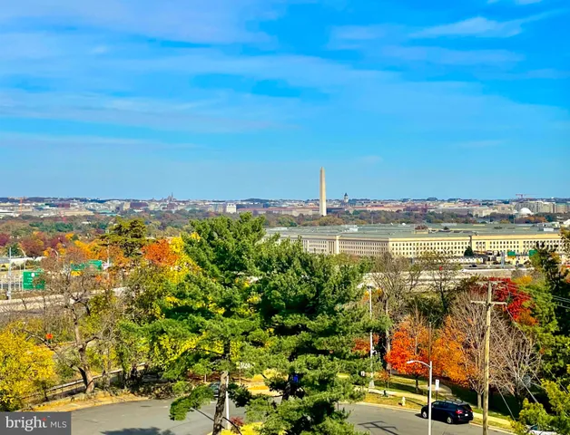 a view of a lake with a city