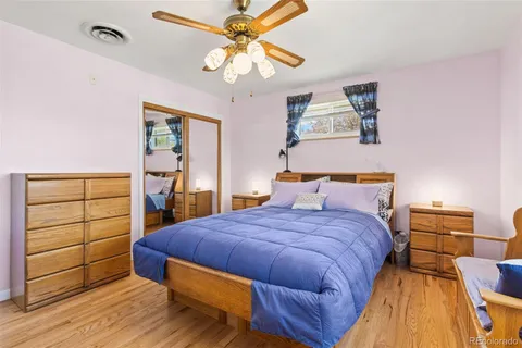 a bedroom with a bed and dresser