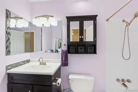 a bathroom with a sink a toilet and a mirror