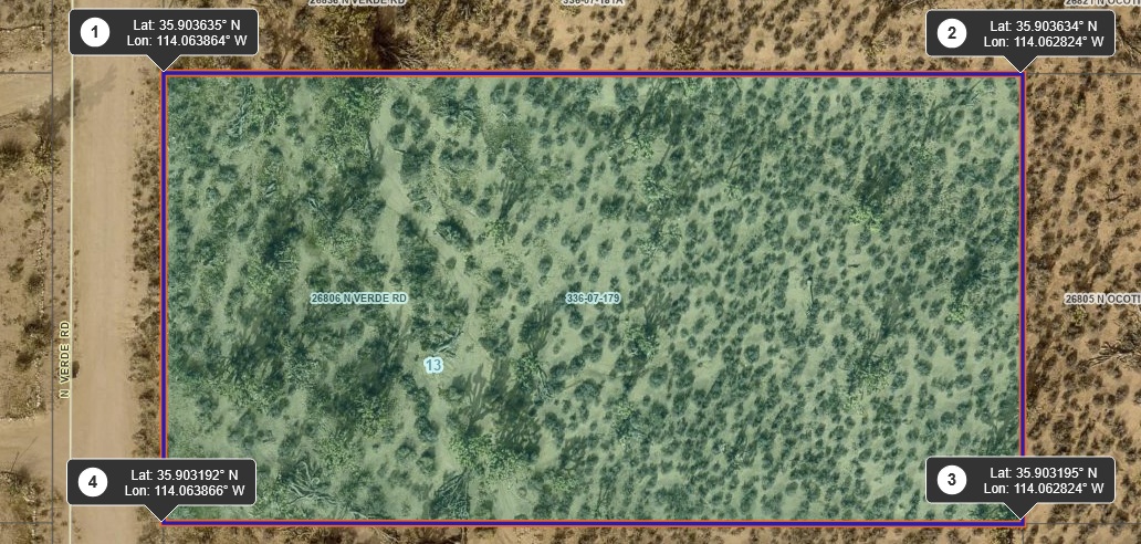 26806 Verde Meadview, AZ 86444 - Photo 2 of 7 Property boundary map. Presenting the geographical coordinates of the property perimeter