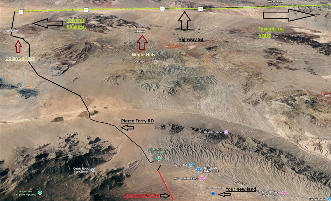 26806 Verde Meadview, AZ 86444 - Photo 3 of 7 Aerial Map. Displaying geographical elements and routes relative to the property