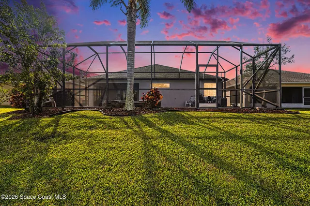 a view of a chairs and table in the backyard