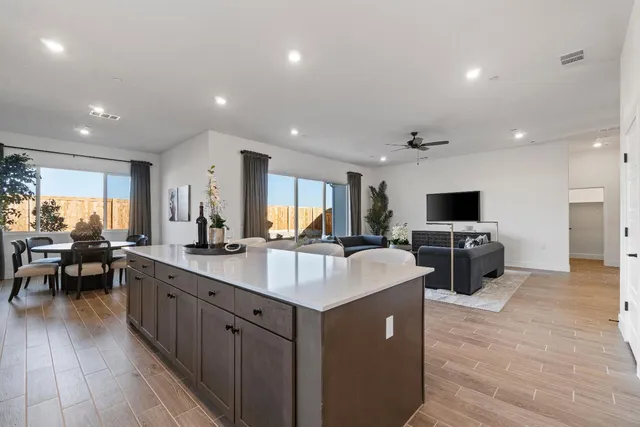 a view of a hallway with seating area