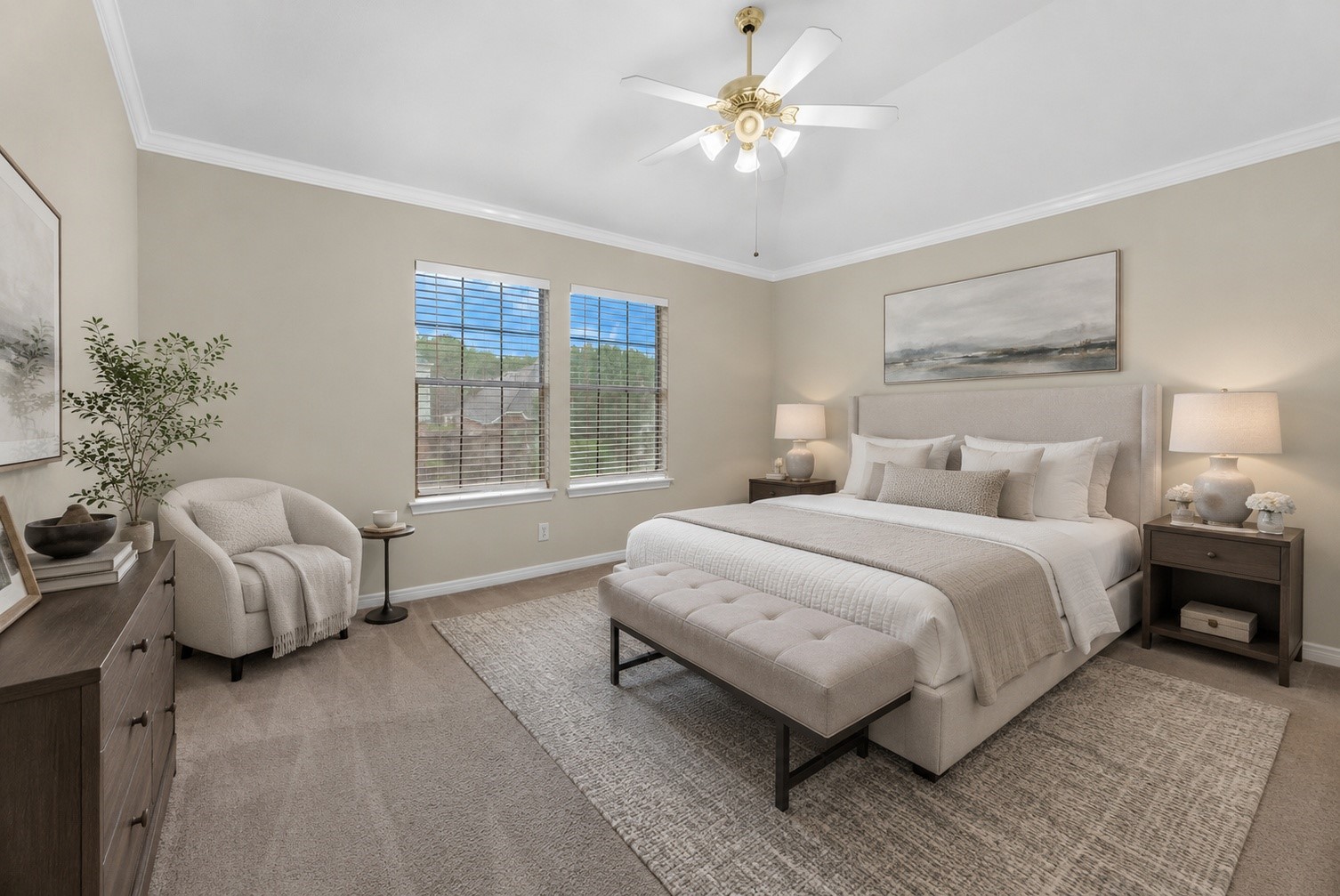 5724 Shady Hollow Court Rosharon, TX 77583 - Photo 15 of 27 1st Secondary suite overlooking the backyard, offering a comfortable layout, soft natural light, and versatile space for guests or everyday living. Room has been virtually staged.