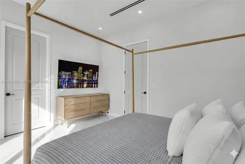 a bedroom with a bed and a dresser