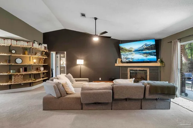 a fireplace with a wooden floor