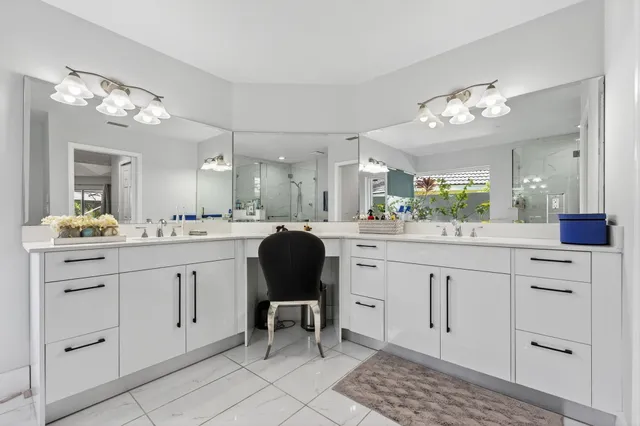 a view of a swimming pool with a garden