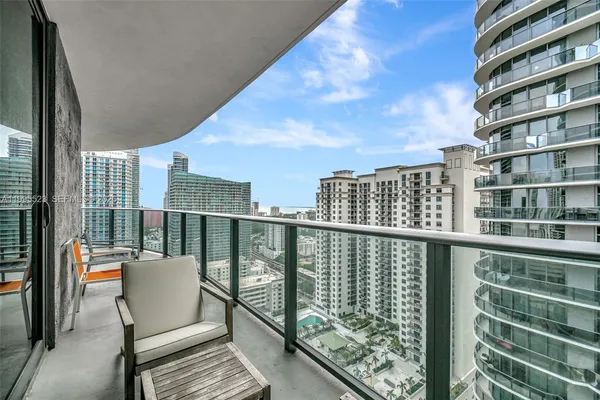 a balcony with city view