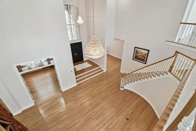 a view of a livingroom with a chandelier