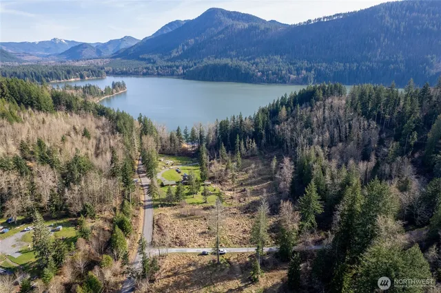 a view of a lake with a mountain view