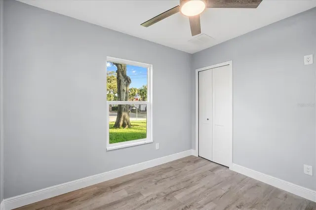 an empty room with windows