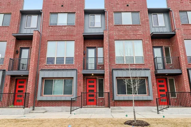 a front view of a brick building