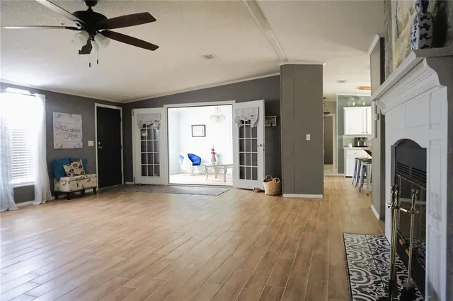 a view of a livingroom with a fireplace