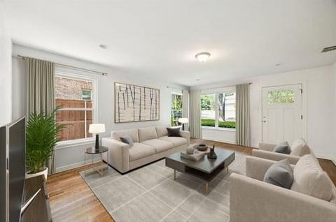 6742 Williamson Road Dallas, TX 75214 - Photo 3 of 11 LIVING ROOM with Abundance of Natural Light, Wood Floors and Neutral Colors (Virtually Stage)