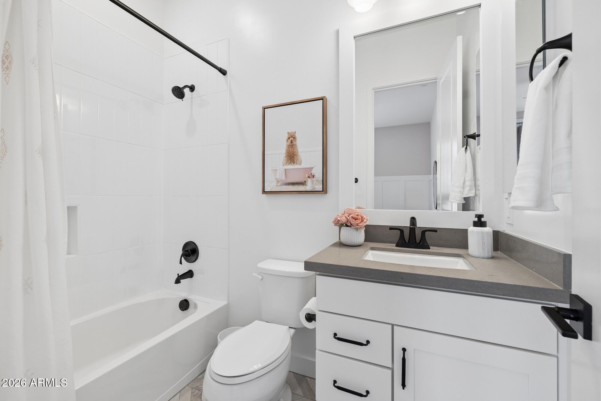 2633 East Geronimo Street Gilbert, AZ 85295 - Photo 47 of 78 a bathroom with a sink a toilet and a mirror