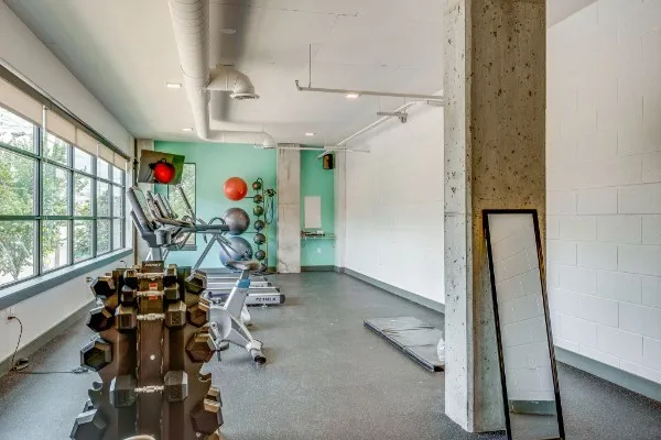 a view of a room with gym equipment
