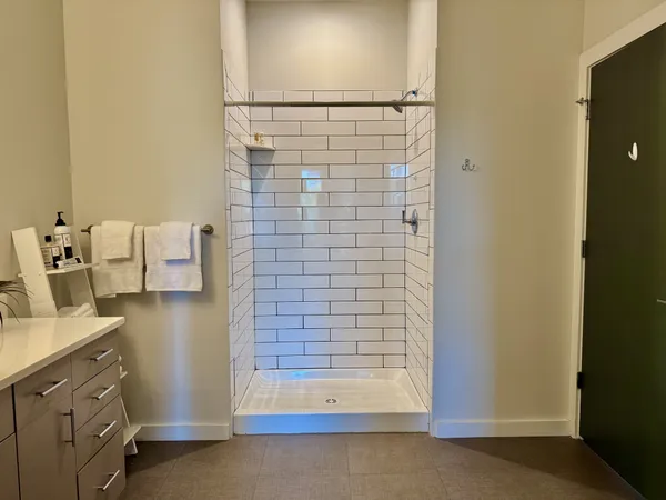 a bathroom with a shower