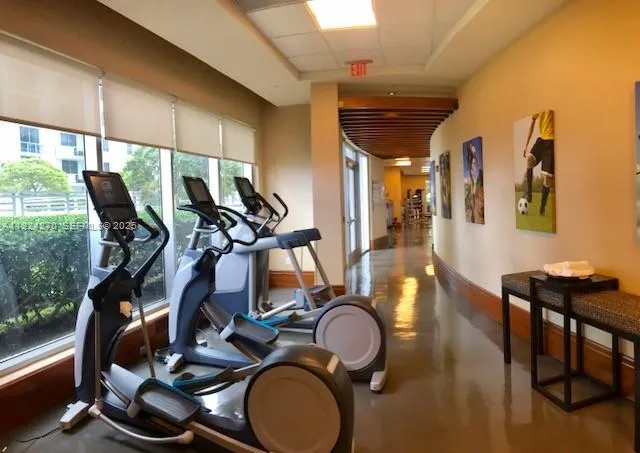 a view of a room with gym equipment