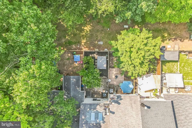 an outdoor space with seating area