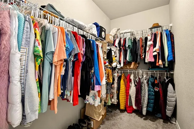 a view of walk in closet with clothes