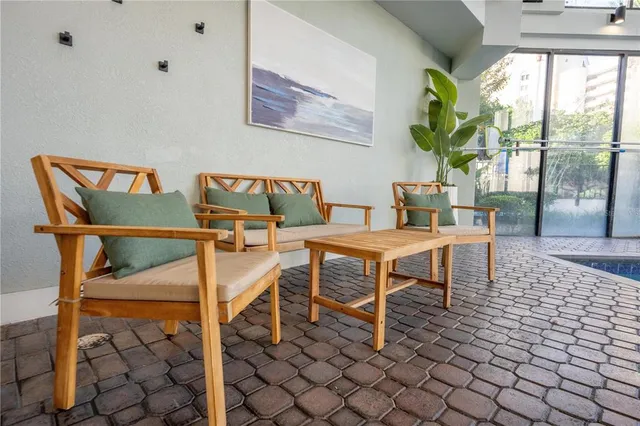 a outdoor space with chairs