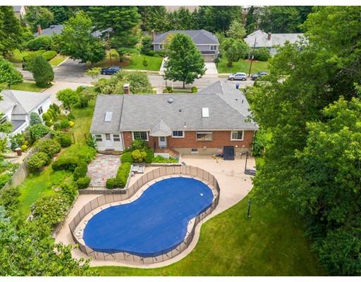 66 Broken Tree Road Newton, MA 02459 - Photo 22 of 26 an aerial view of a house with outdoor space pool seating area and yard