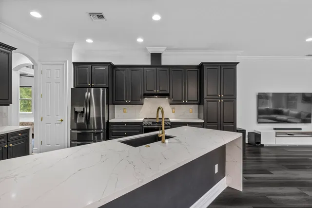 a backyard of a house with lots of green space