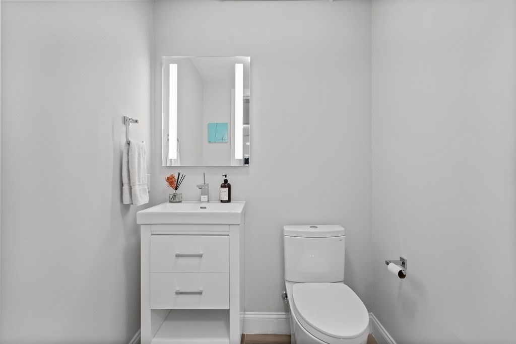 771 Harrison Avenue, Unit 207 Boston, MA 02118 - Photo 18 of 28 a bathroom with a toilet a sink a vanity and mirror