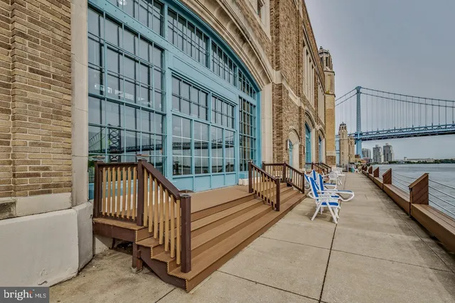 a front view of a building and a street