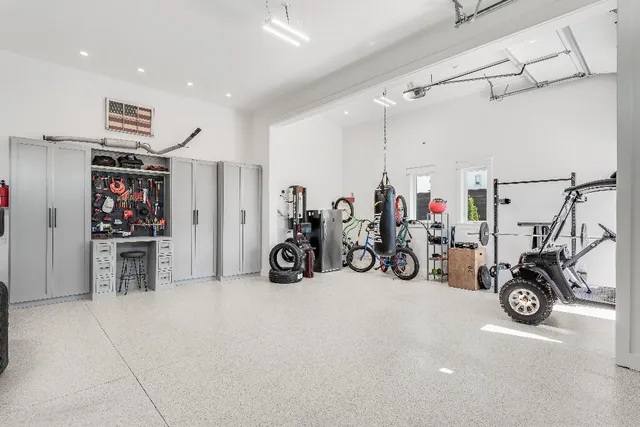 a view of a room with racks on the wall