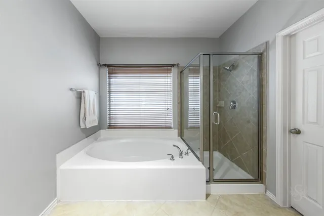 a bathroom with a bathtub and shower