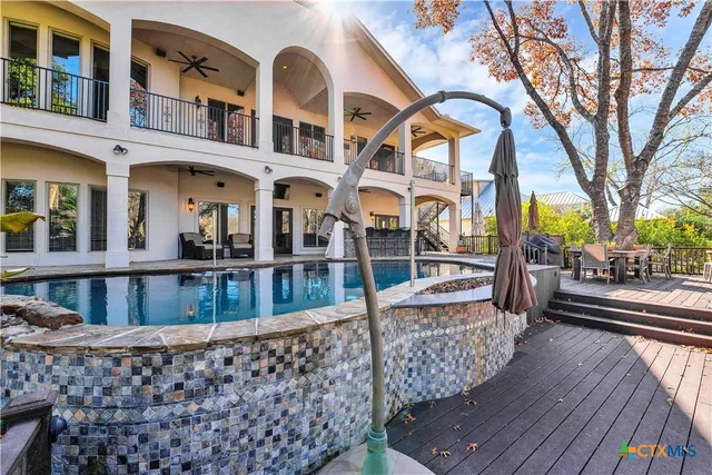 a view of a brick building with a large windows