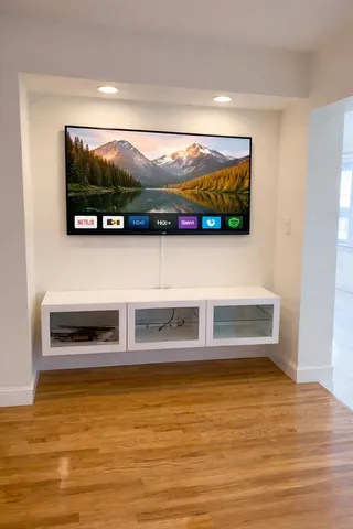 a view of a living room with an ocean view