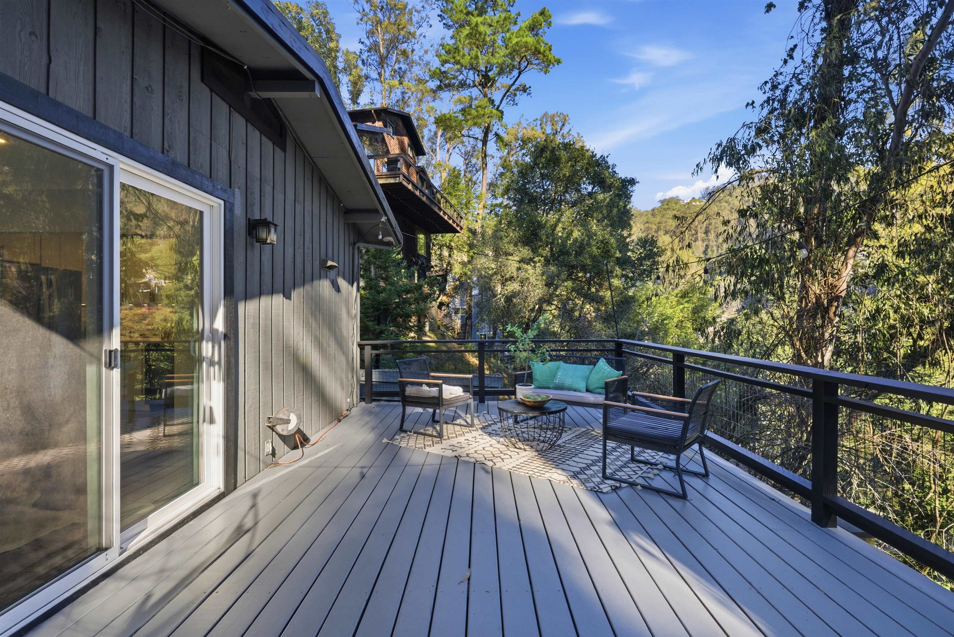 6416 Valley View Road Oakland, CA 94611 - Photo 38 of 58 a balcony with wooden floor table and chairs