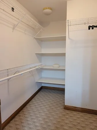 a view of walk in closet with empty racks